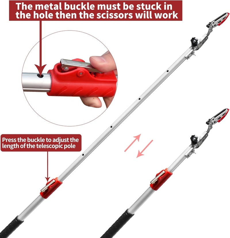 GARTOL Pruner for Garden, Cut Upto 1 Inch & Hold Telescopic Pole Pruner, Fruit Picker with Rotating Blade Head, Lightweight Aluminum Extendable Handle for Tree Branch Cutter, 6.23-10.5 FT, Silver - Image 3